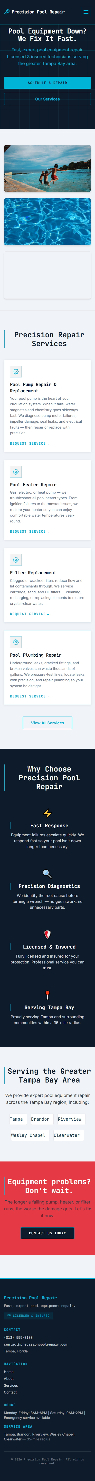 Captura de página completa del sitio de demostración Precision Repair creado por Pool Pro Presence. — vista móvil.