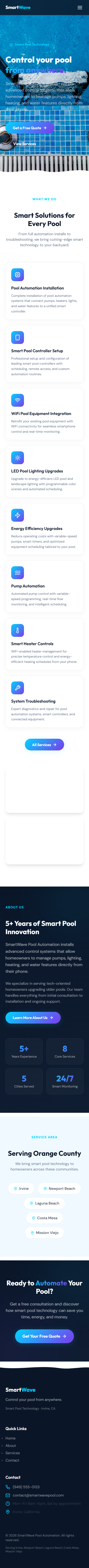 Captura de página completa del sitio de demostración Smartwave Automation creado por Pool Pro Presence. — vista móvil.